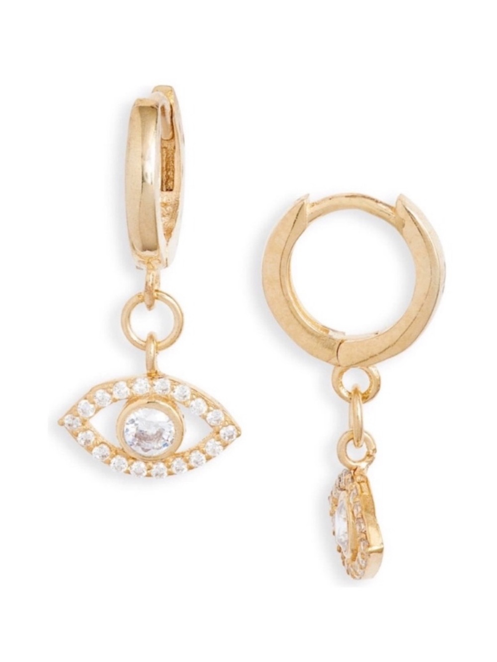 ARGENTO VIVO Evil Eye Drop Huggie Hoop Earrings in 18-Karat Gold Plating